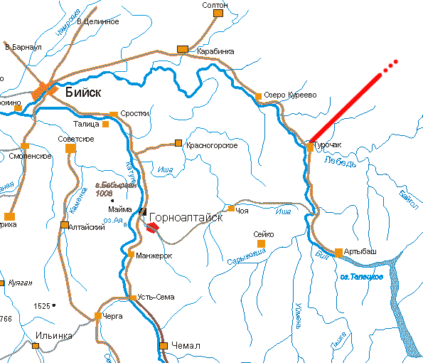Карта дороги Турочак Таштагол